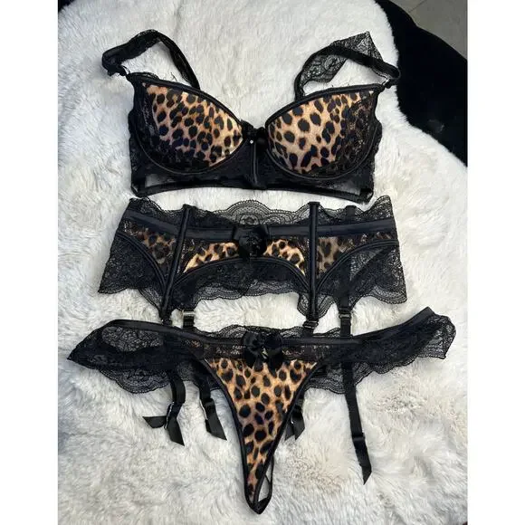 Honey Birdette DOLCE🖤 Leopard 3 Piece Set 34DD, M, L Thong